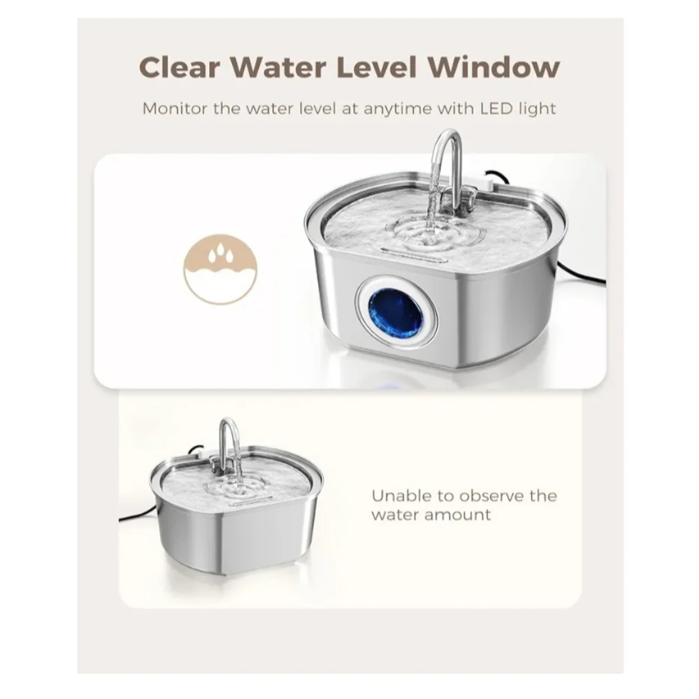 Stainless Steel Pet Water Fountain with Blue LED